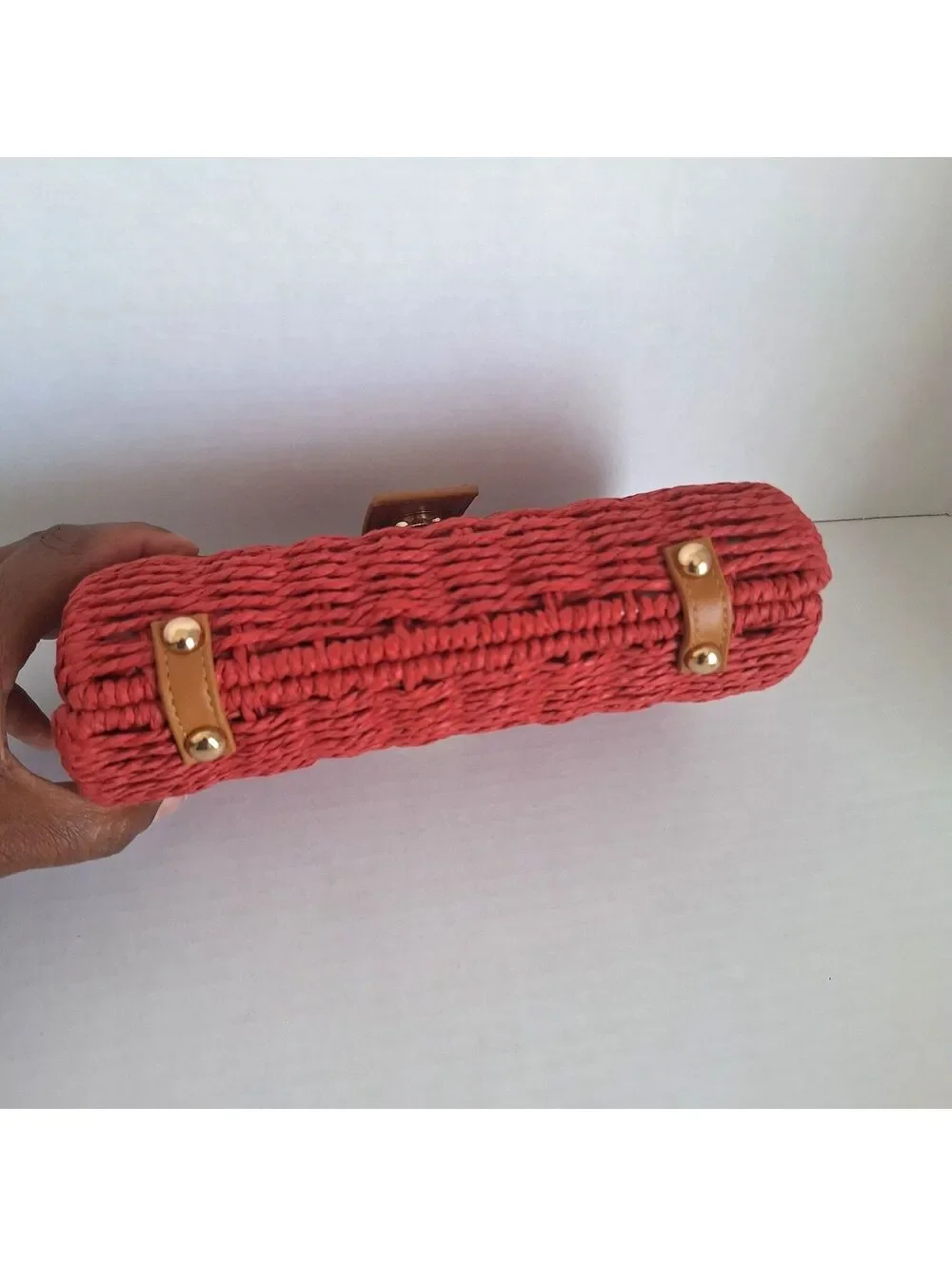 NWOT Shiraleah Red/Wine Wicker Clutch Crossbody Blue Leather Gold Chain [COPY]